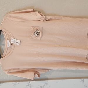 Calvin Klein Blush T-Shirt With Crystal Embellishment, Size Large